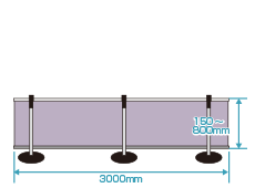 W3000のメディアサイズ：伸縮支柱をいっぱいまで下げた場合