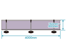 W4000のメディアサイズ：伸縮支柱をいっぱいまで下げた場合